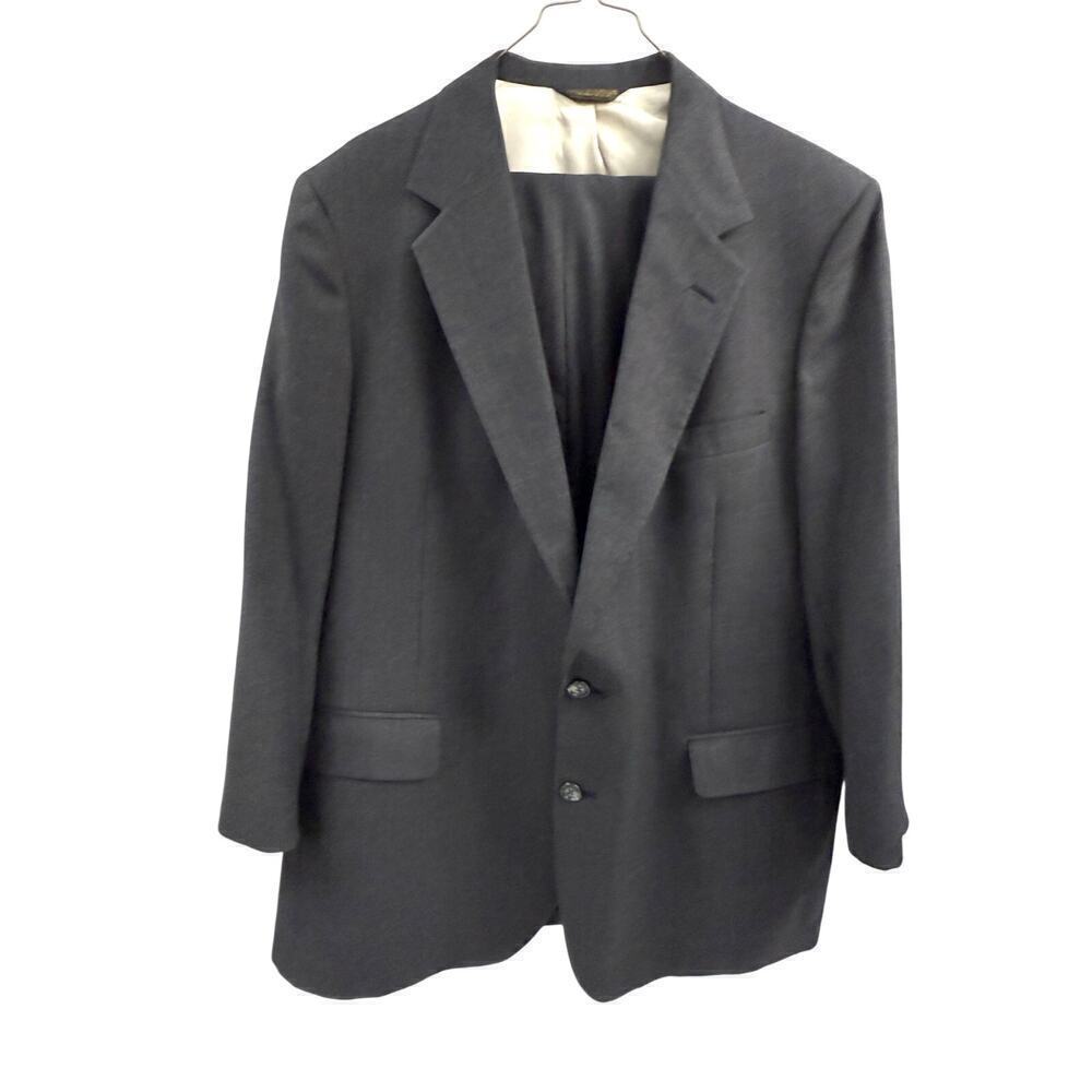 VTG Johnny Carson 46 R Wool Charcoal Gray Pinstripe 2 Button 2 PC Suit 41/29
